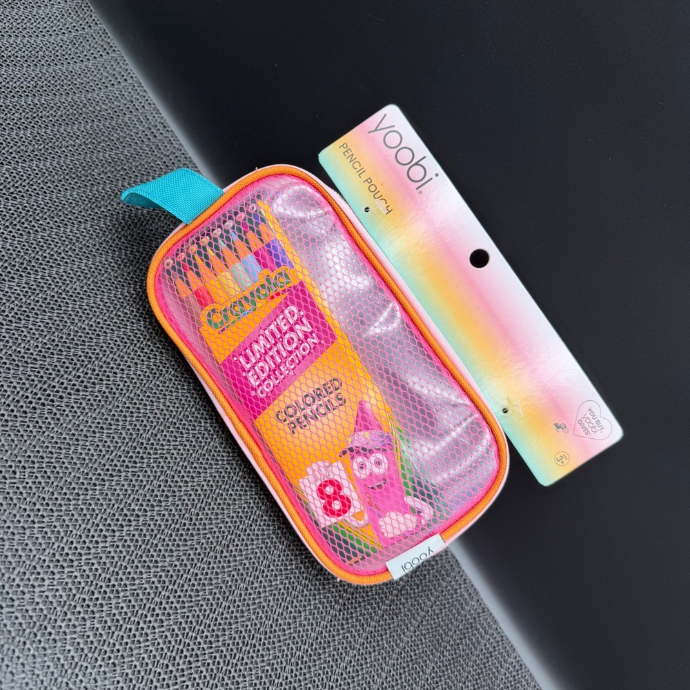 Yoobi Pink Mesh Pencil Pouch with Crayola Limited Edition Retired Colors 8ct